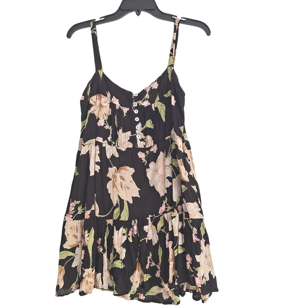 Raya Sun‎ Floral Mini Dress Black Cotton Rayon Tiered Boho Sleeveless Small